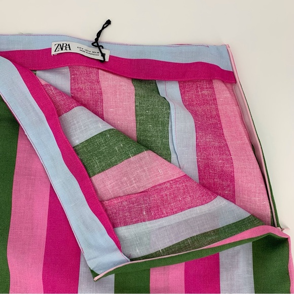 Zara NWOT Pink, Green, and Blue Striped Linen Blend Mini Skirt, Small - Picture 13 of 15